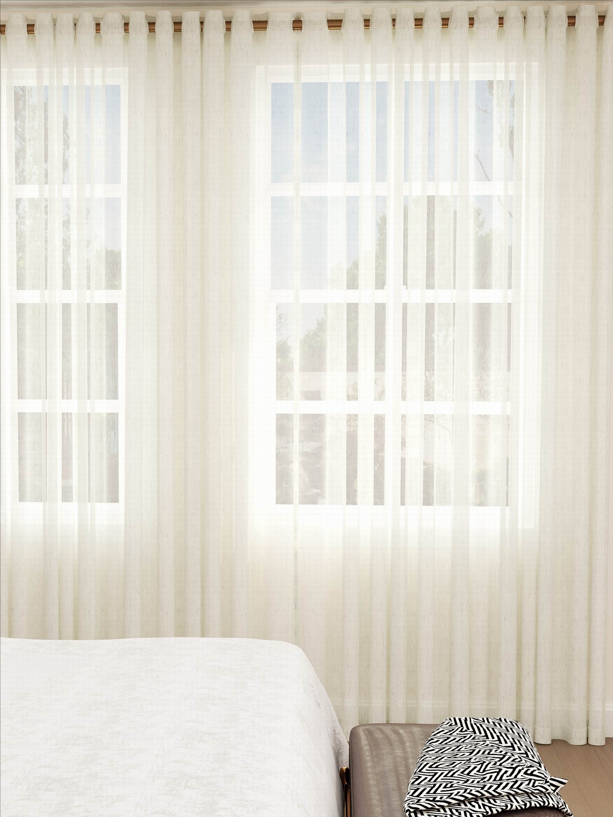 Linen Sand Vertical Pattern Beige Sheer