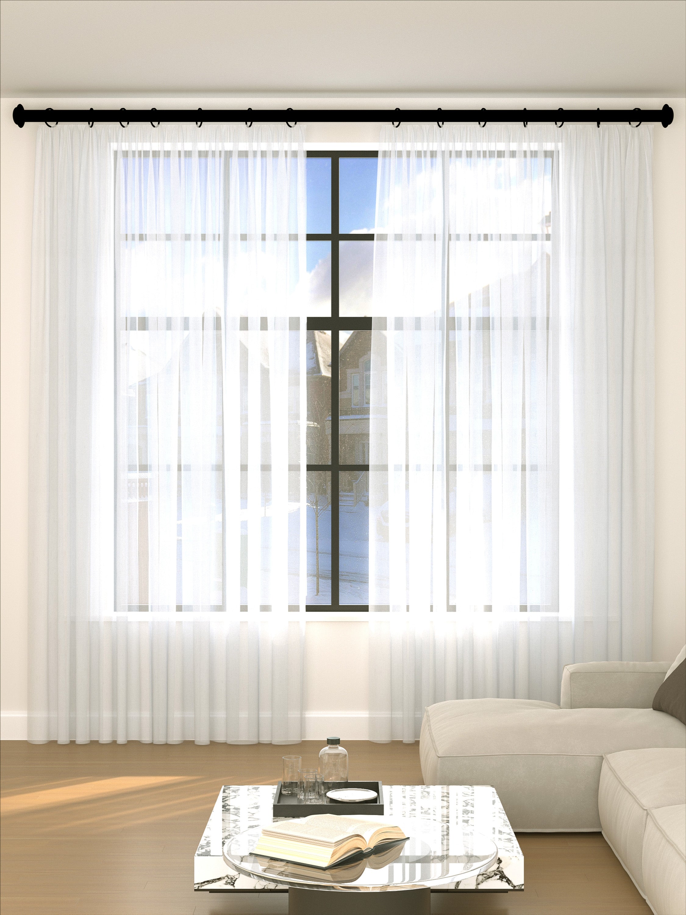 Linen Pebble White Sheer