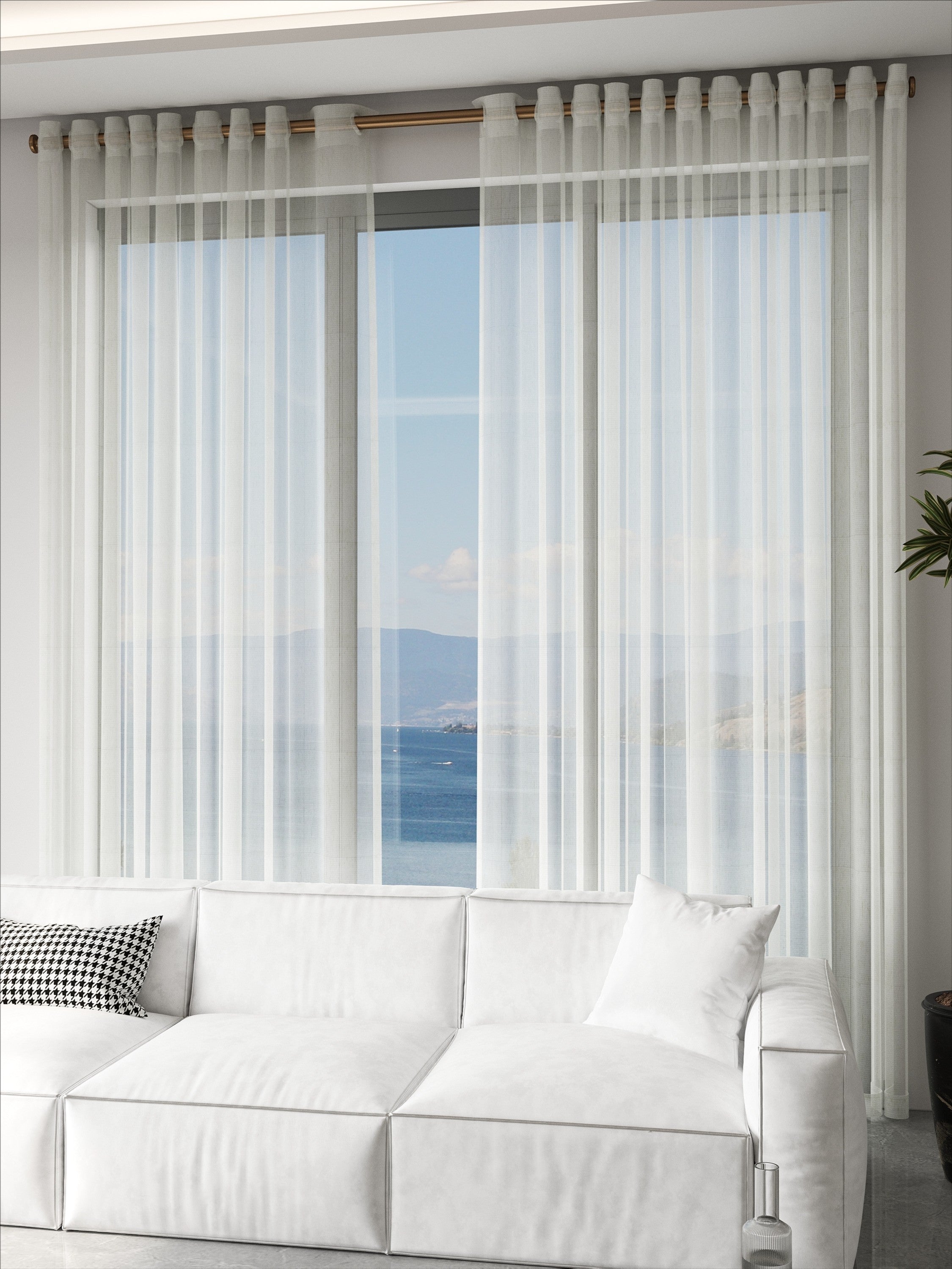 Linen Rain Sandy Grid White Sheer