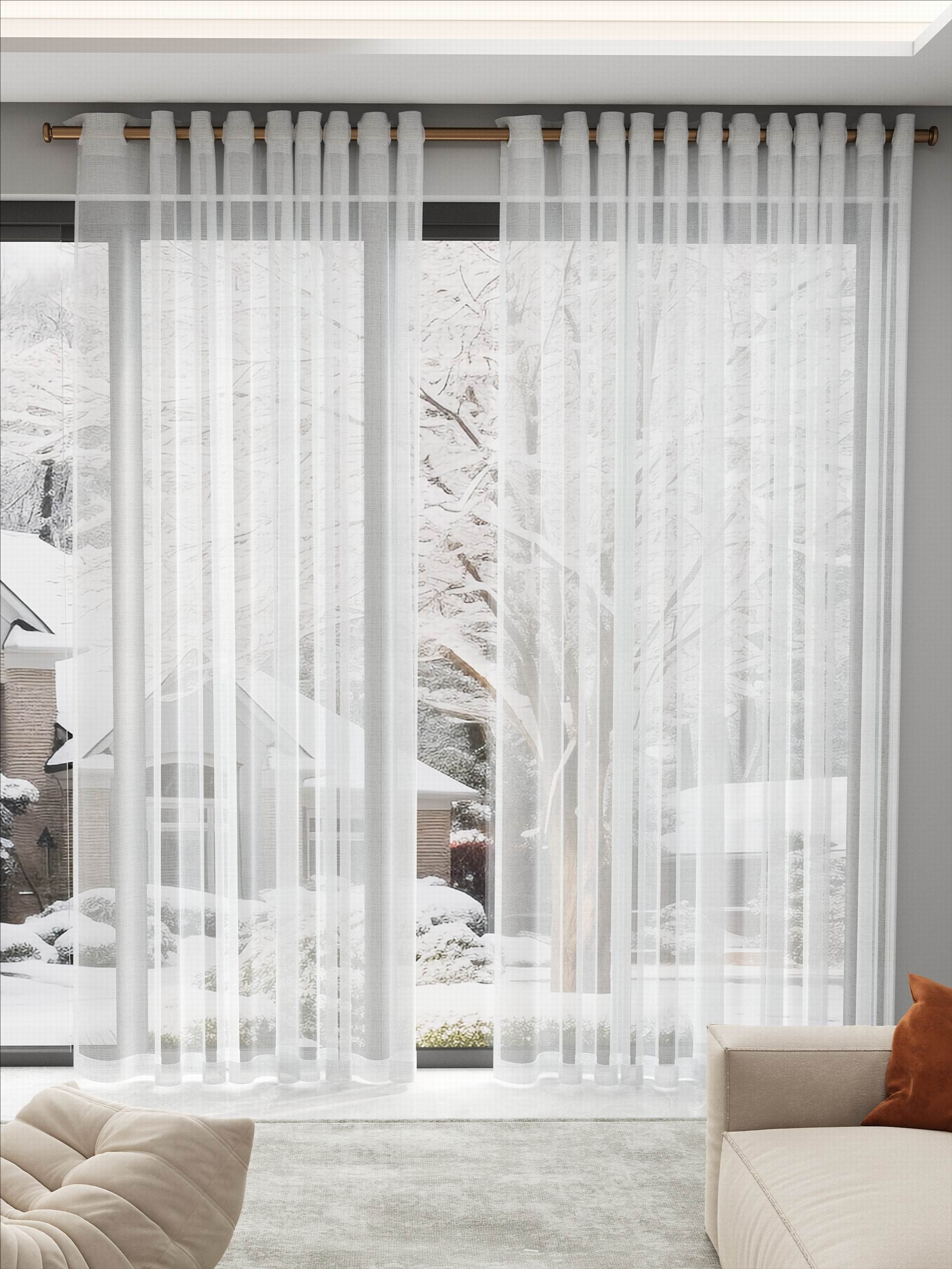 Linen Textured Grey White Sheer
