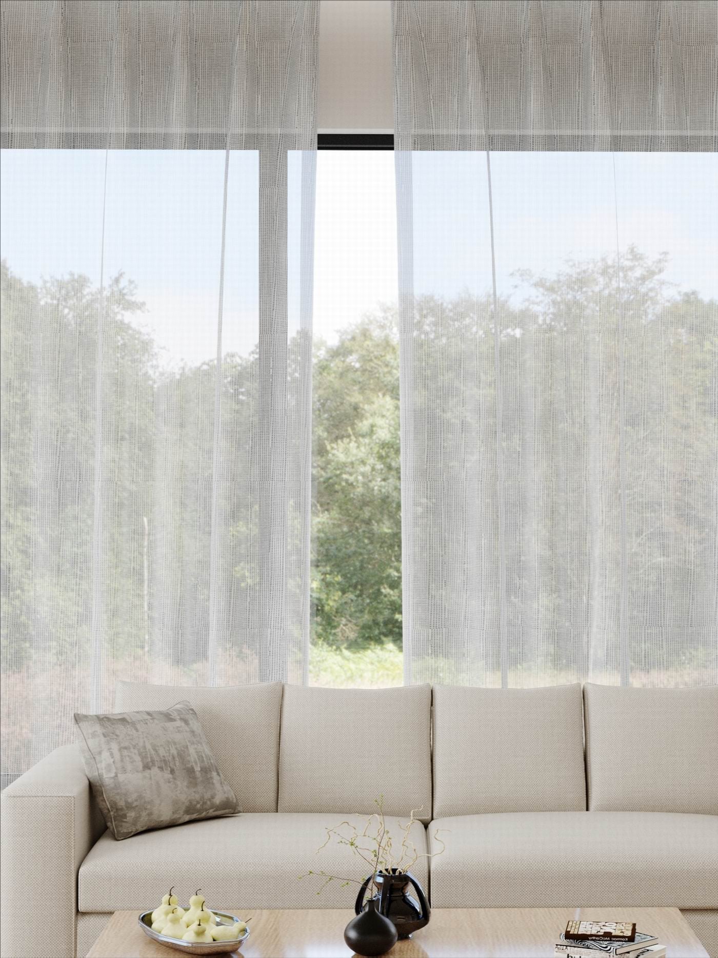 Linen White & Brown Modern Sheer