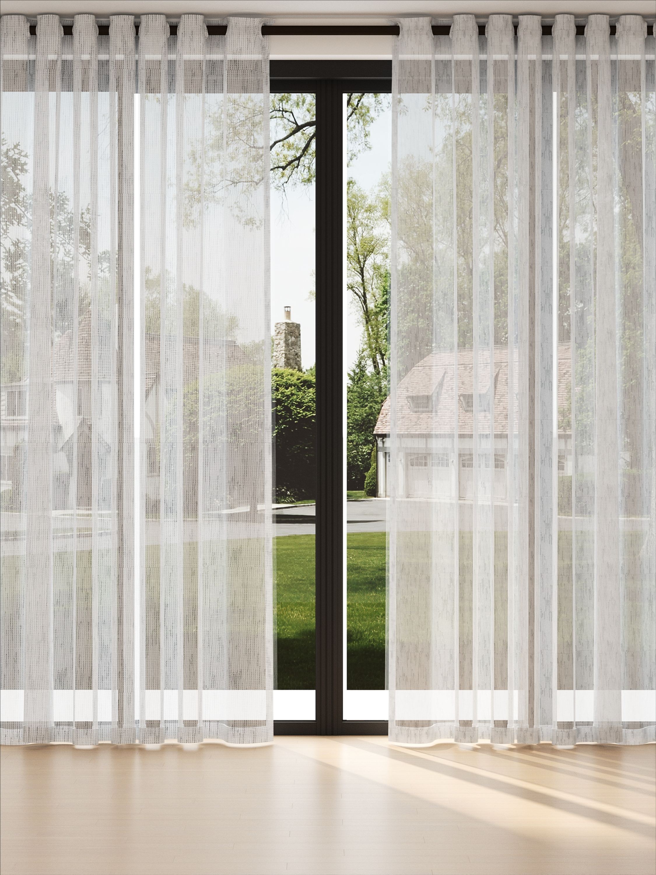 Linen White & Grey Shiny Mixed Sheer