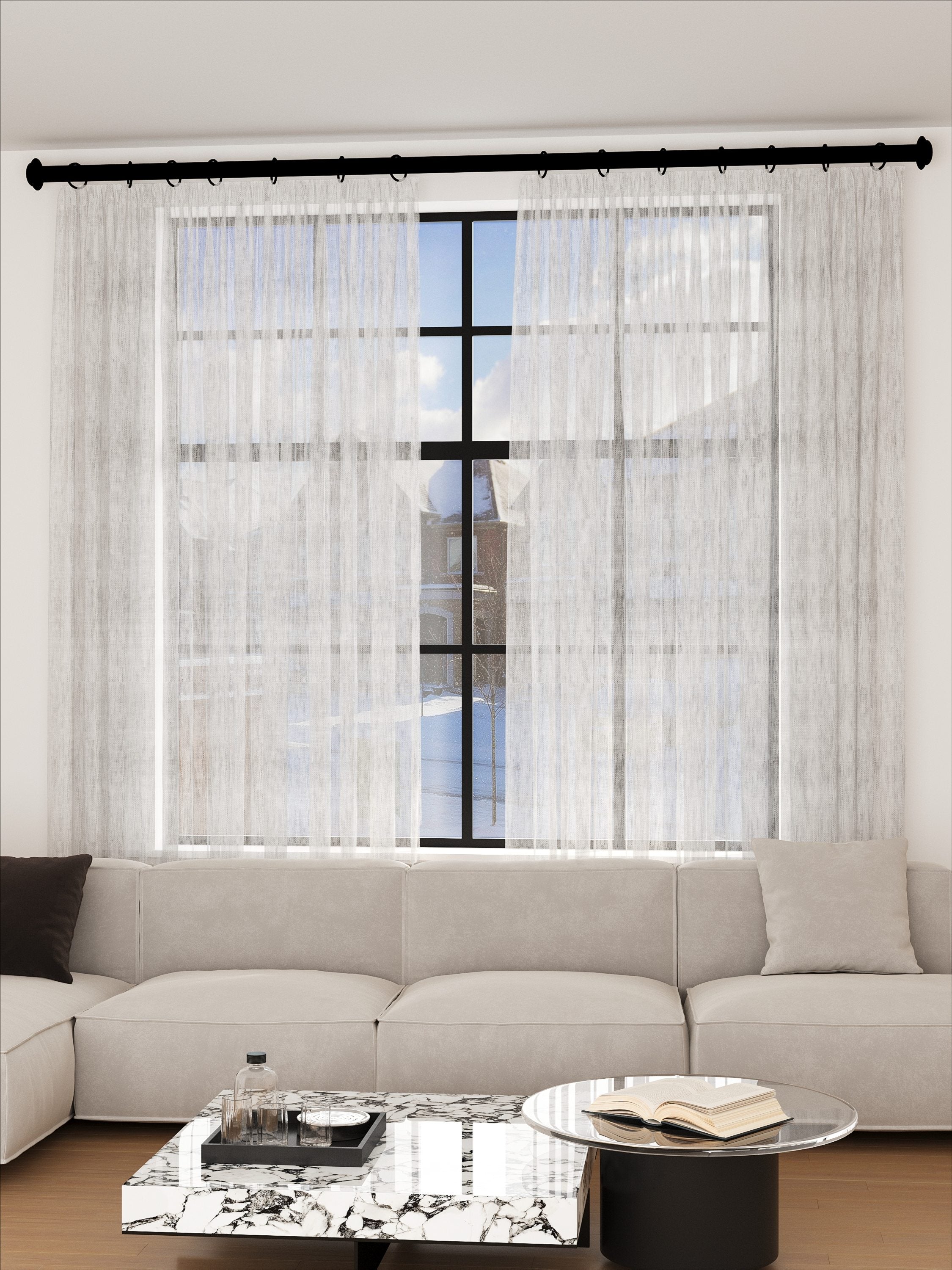 Linen White & Grey Raindrops Vertical Sheer