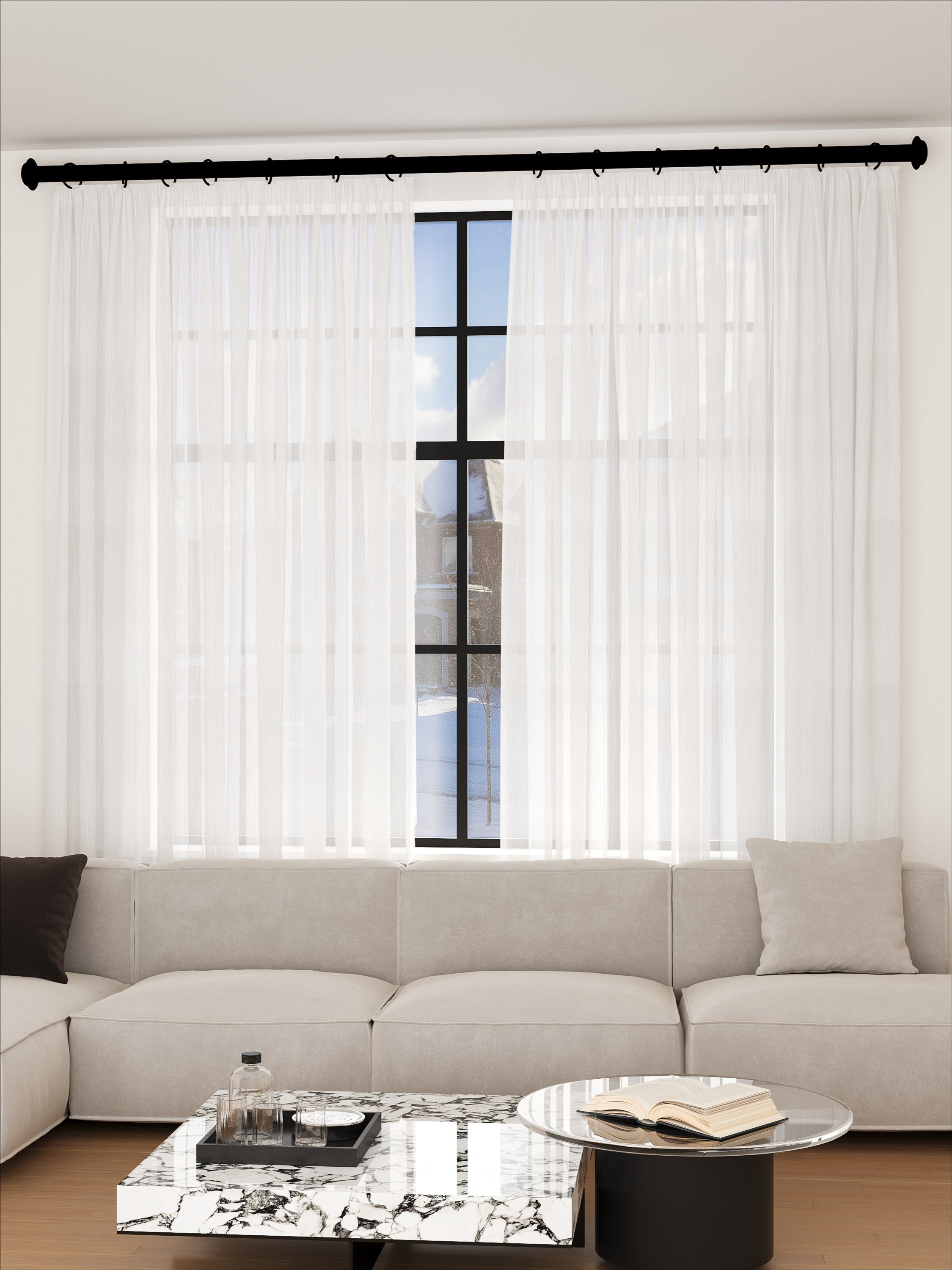 Silver White Vertical Stripe Sheer