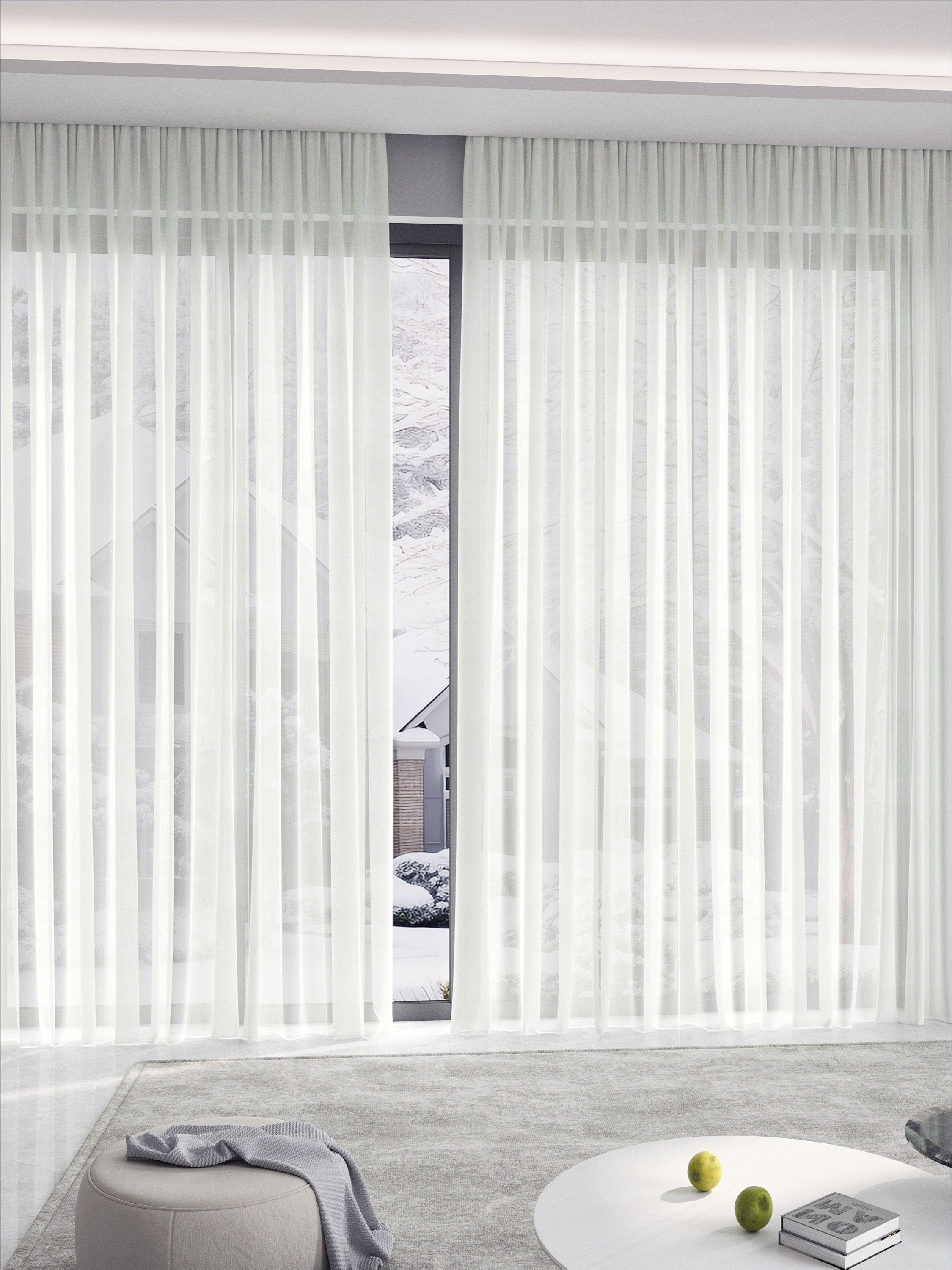 Cream White Vertical Stripe Sheer