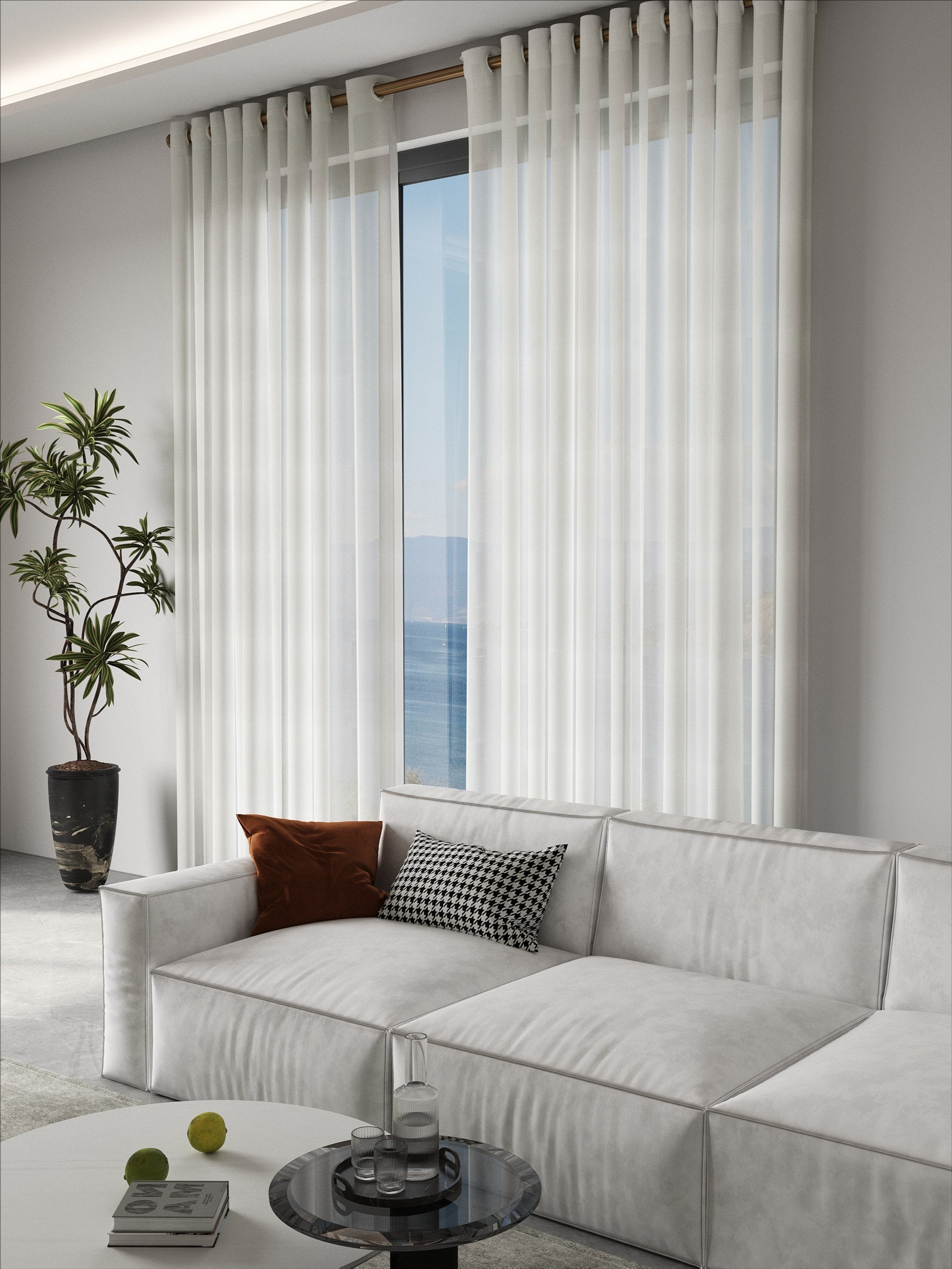 Cream White Grass Sheer