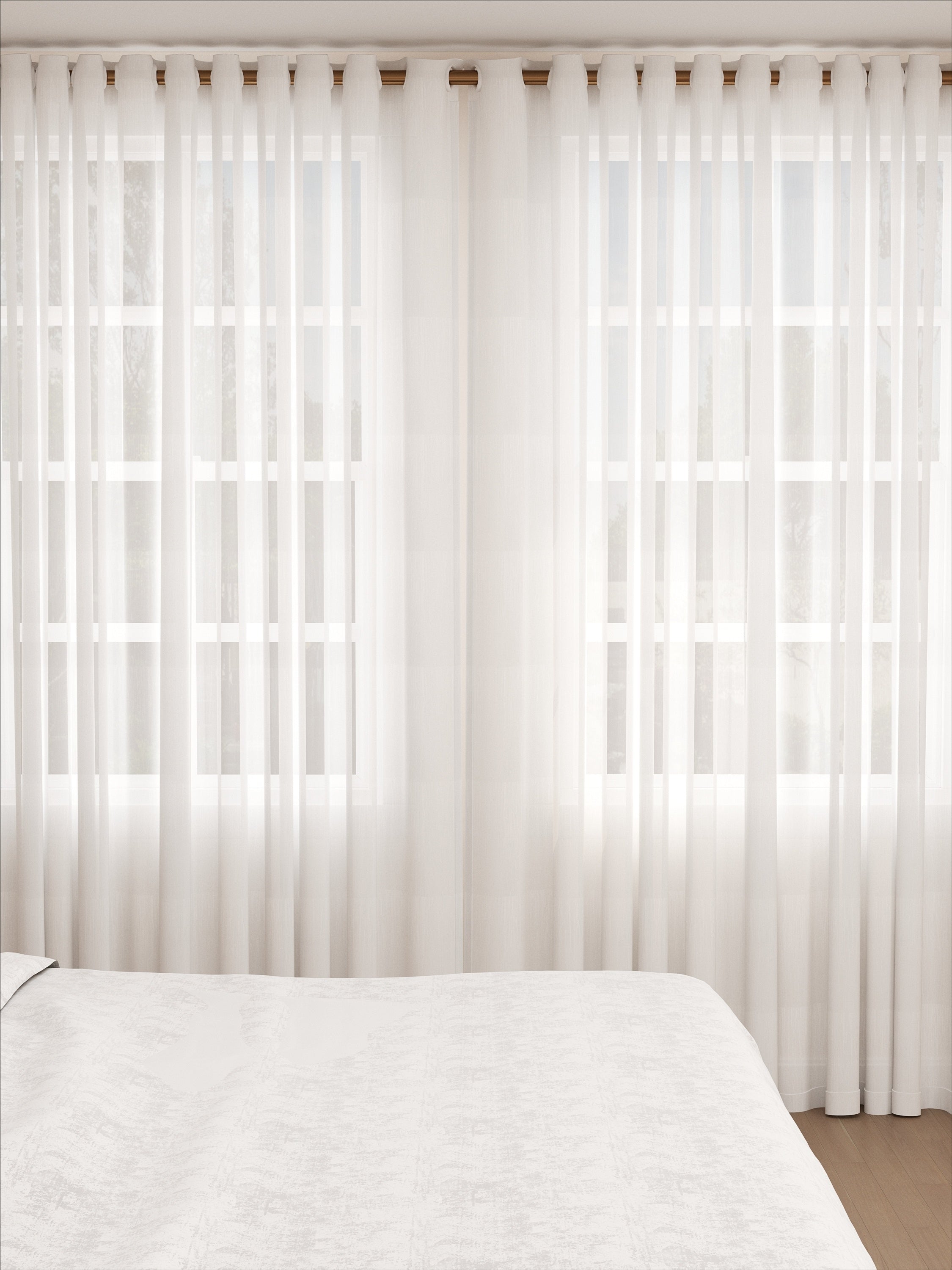 White Linear Stripe Sheer
