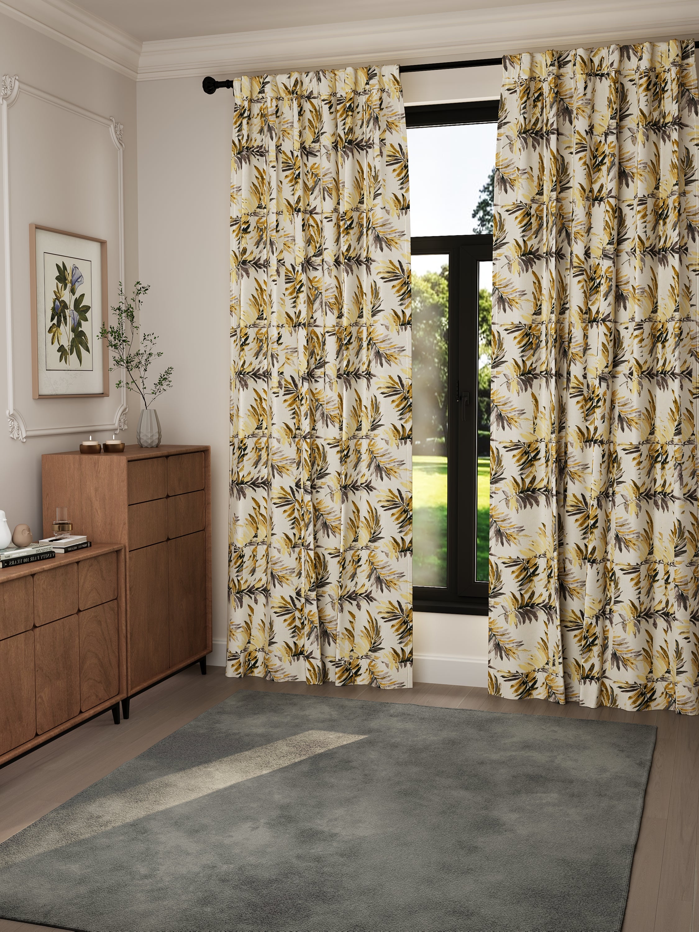 Leaves Yellow Jacquard Drape