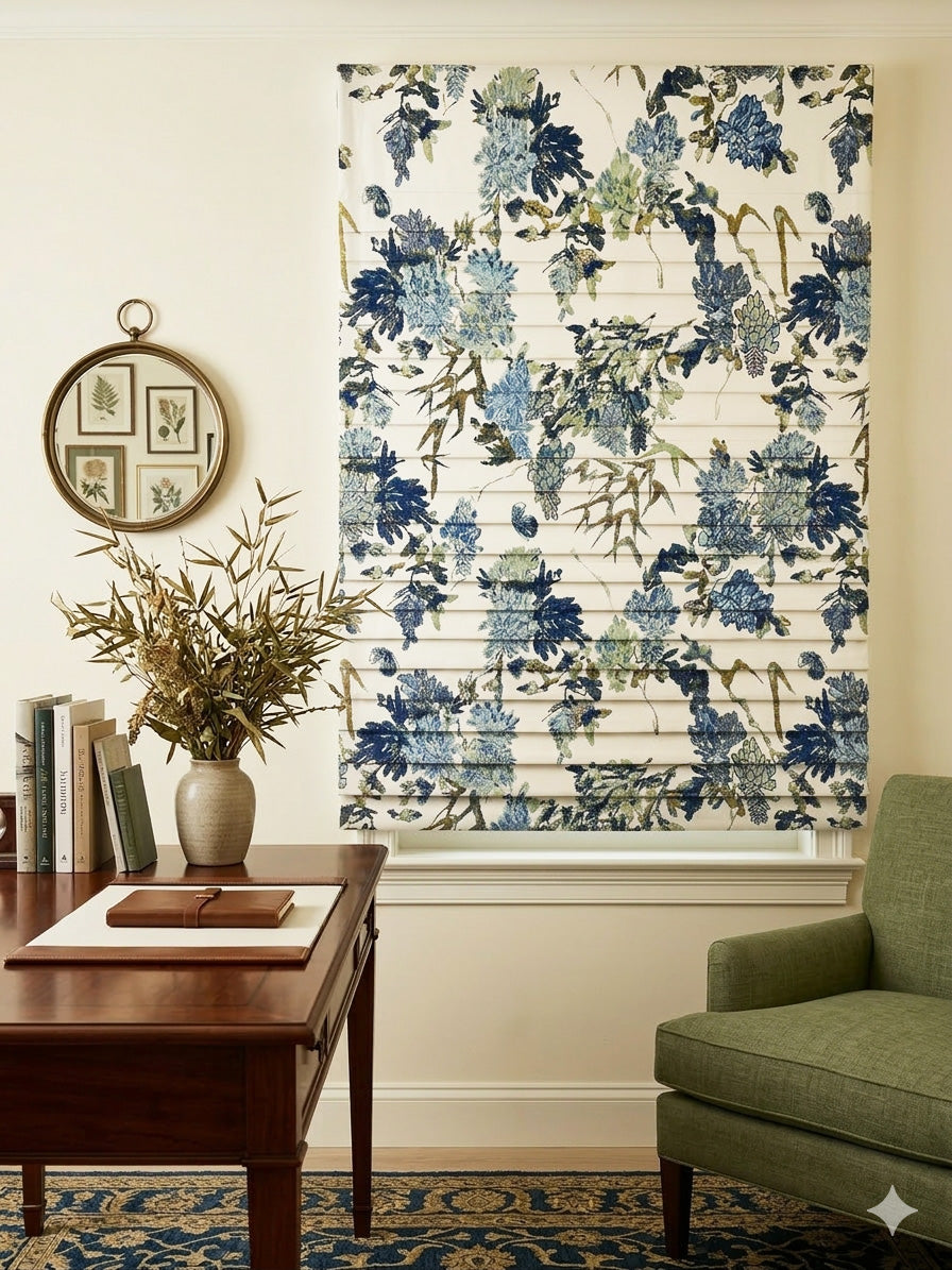 Tree Blue Jacquard Roman Shade